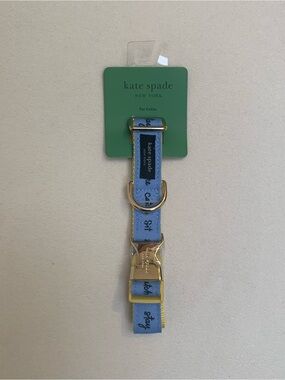 Kate Spade Blue & Yellow Pet Collar with Gold Hardware M/L Raining Cat and Dogs